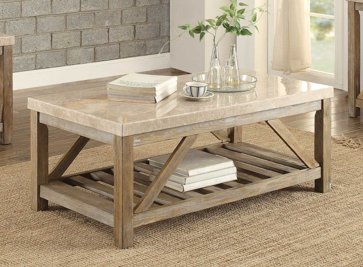 Homelegance Ridley Cocktail Table with Marble Top - Weathered Wood Finish Homelegance Ridley Cocktail Table with Marble Top - Weathered Wood Finish