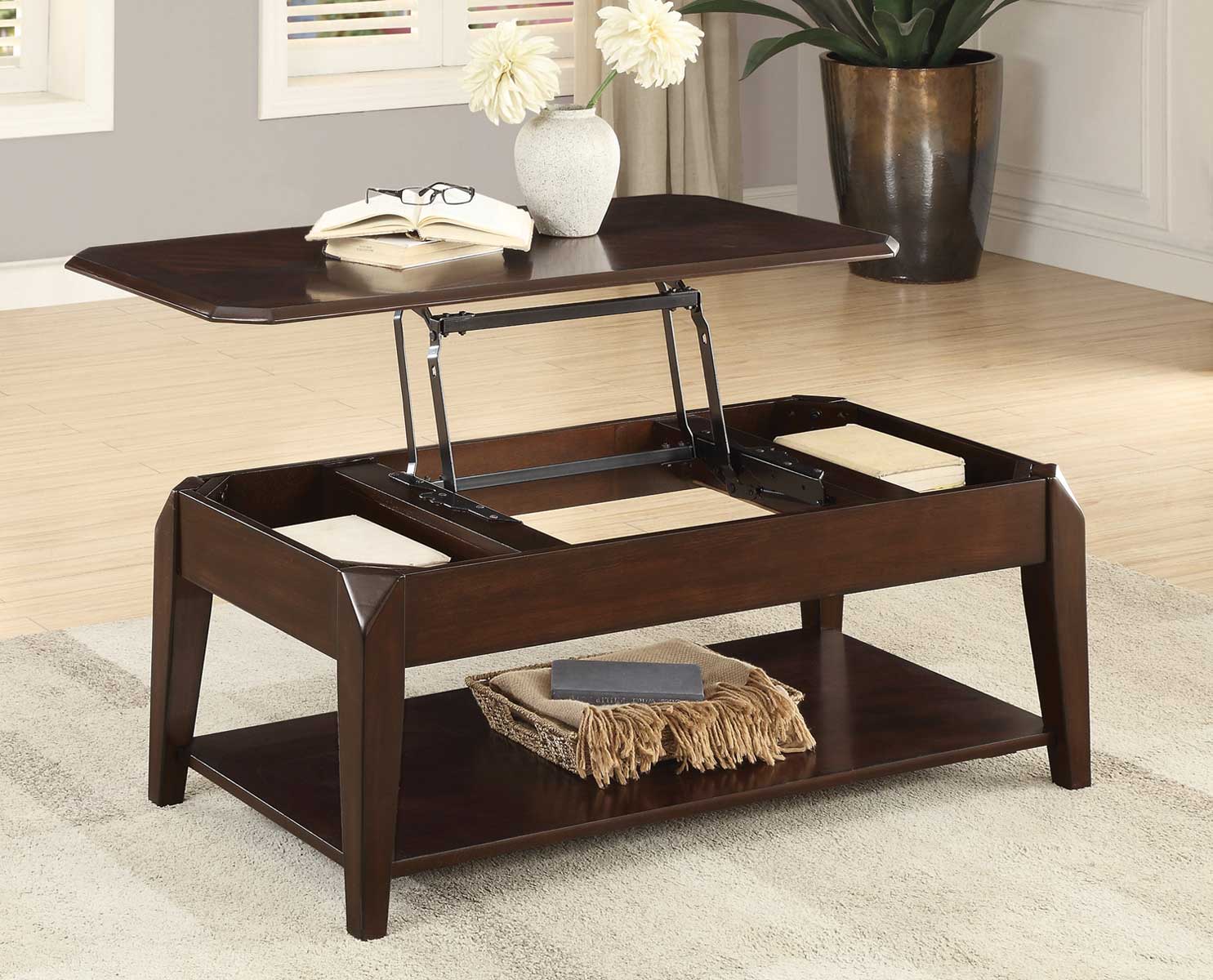 Homelegance Sikeston Cocktail Table with Lift Top on Casters - Warm Cherry