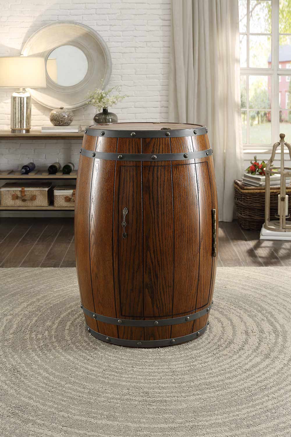 Homelegance Cabernet Wine Barrel Refrigerator Cabinet - Dark Oak Homelegance Cabernet Wine Barrel Refrigerator Cabinet - Dark Oak