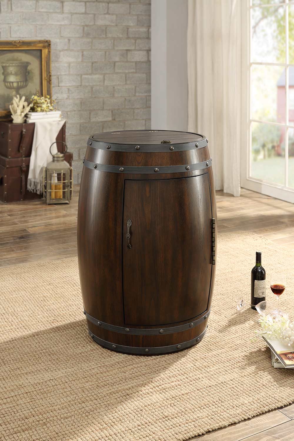 Homelegance Chardonnay Wine Barrel Refrigerator Cabinet - Dark Cherry Homelegance Chardonnay Wine Barrel Refrigerator Cabinet - Dark Cherry