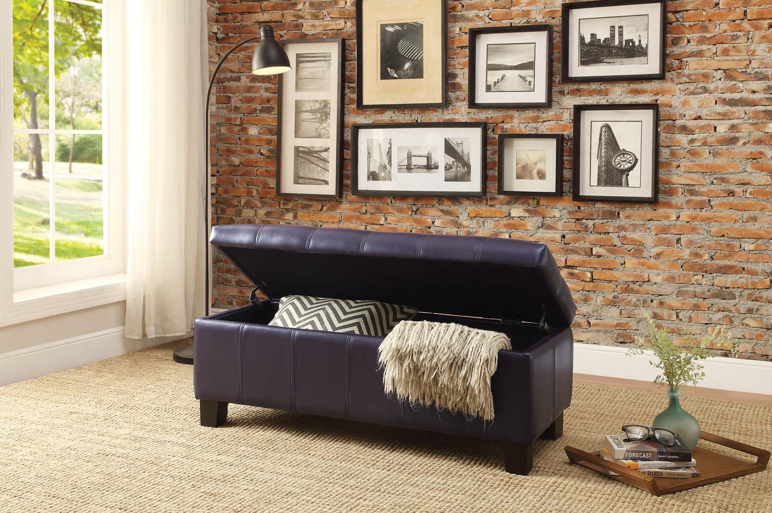 Homelegance Clair Lift Top Storage Bench - Purple Bi-Cast Vinyl Homelegance Clair Lift Top Storage Bench - Purple Bi-Cast Vinyl