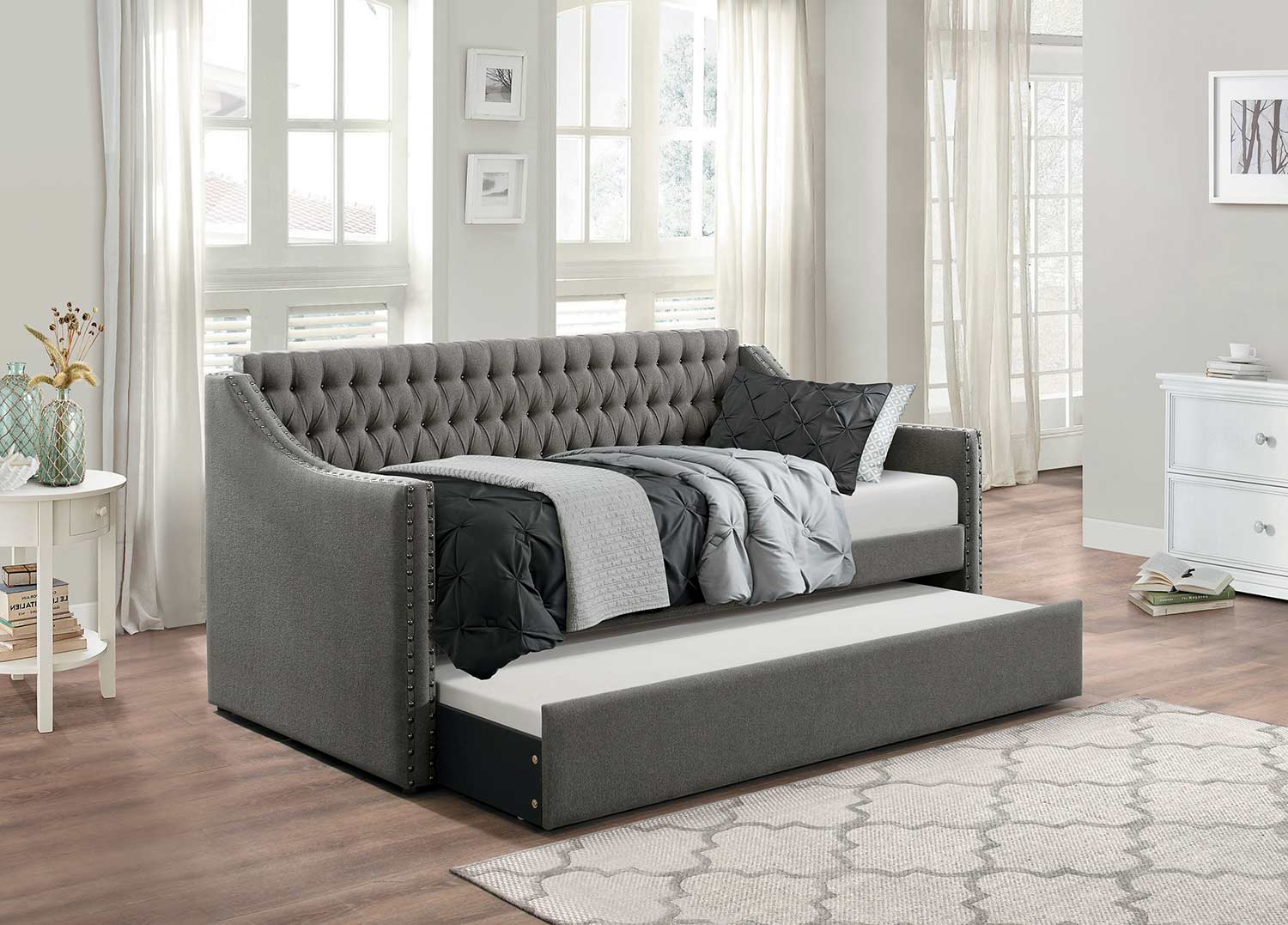 Homelegance Tulney Button Tufted Upholstered Daybed with Trundle - - Dark Gray