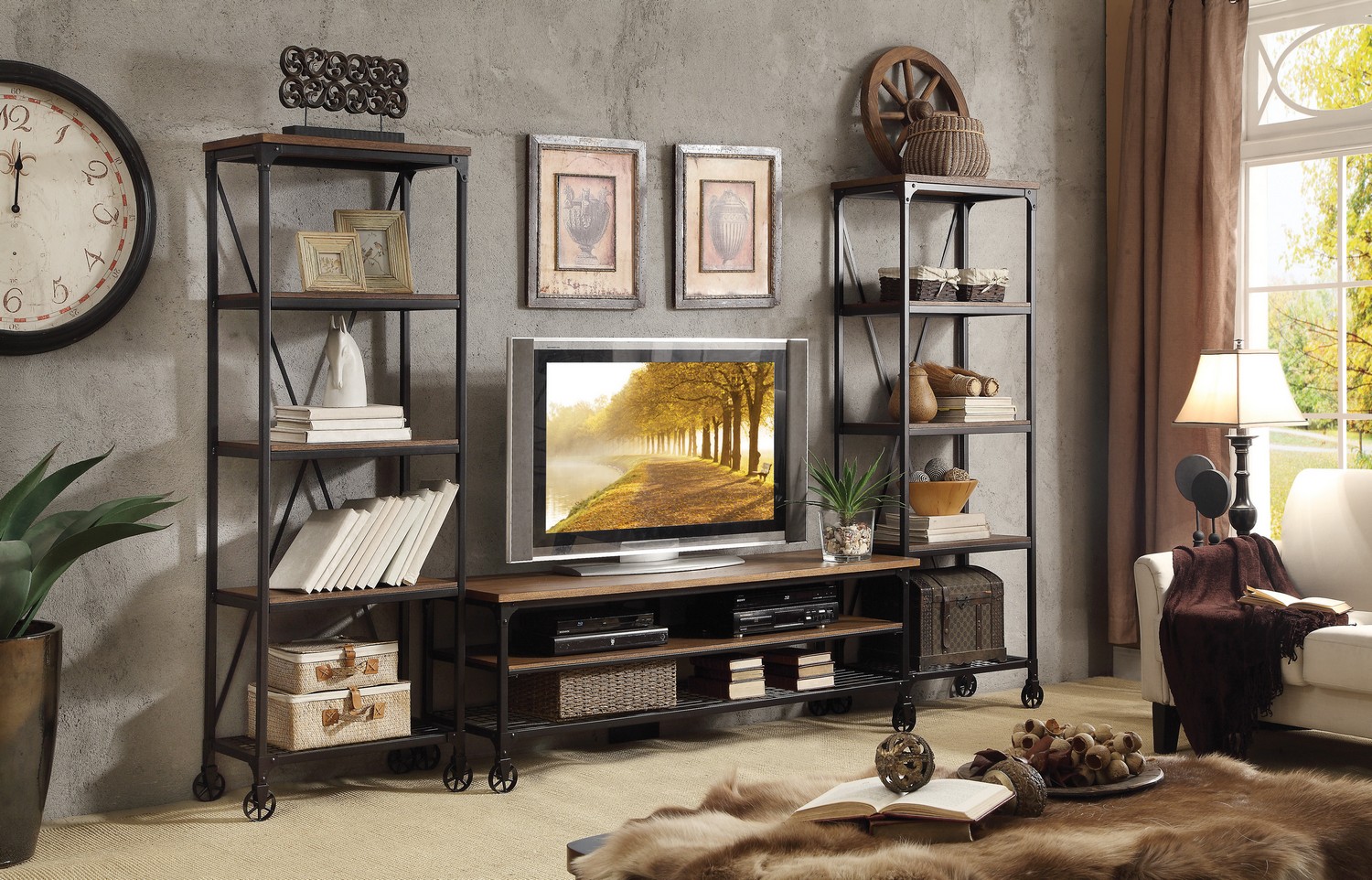 Homelegance Millwood Entertainment Center Set - Distressed ash veneer Homelegance Millwood Entertainment Center Set - Distressed ash veneer