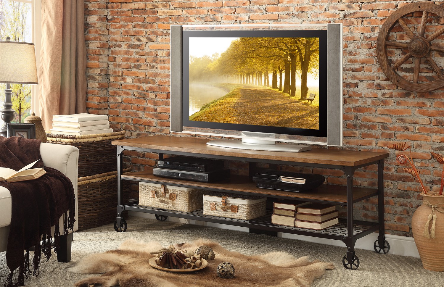 Homelegance Millwood 65-inch TV Stand - Distressed Ash Homelegance Millwood 65-inch TV Stand - Distressed Ash