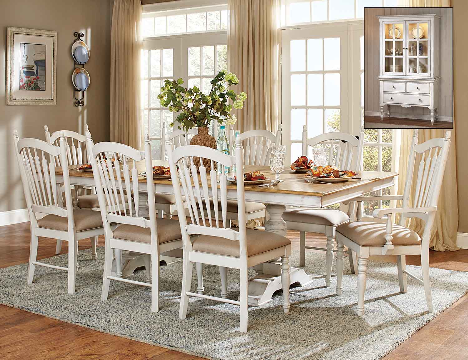 Homelegance Hollyhock Trestle Pedestal Dining Set - Distressed White/Oak Homelegance Hollyhock Trestle Pedestal Dining Set - Distressed White/Oak