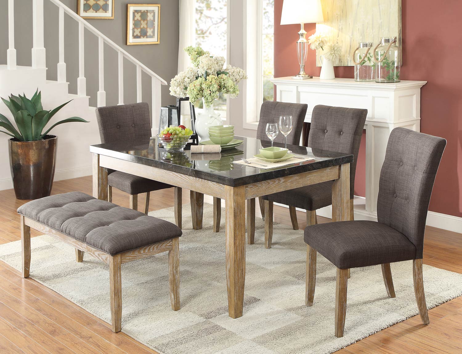 Homelegance Huron Dining Set - Faux Marble Top - Weathered Wood Homelegance Huron Dining Set - Faux Marble Top - Weathered Wood
