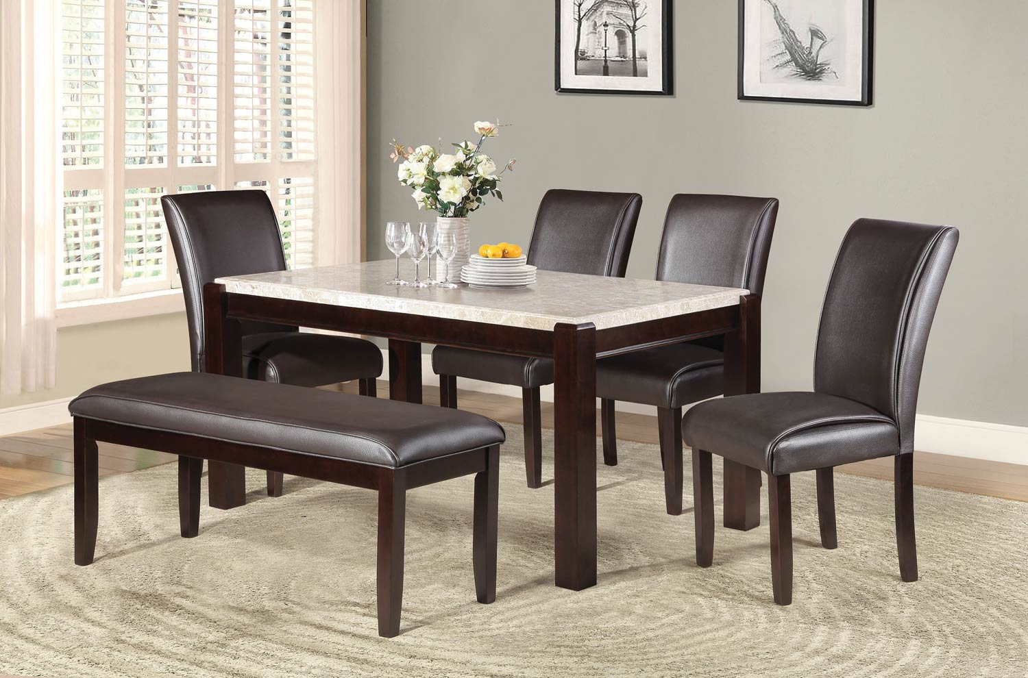 Homelegance Festus Dining Set - Marble Top - Dark Cherry Homelegance Festus Dining Set - Marble Top - Dark Cherry