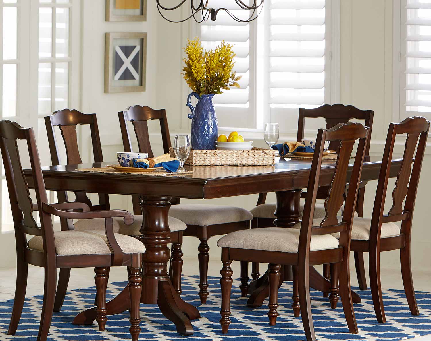 Homelegance Glendive Double Pedestal Dining Table with Leaf - Brown Cherry Homelegance Glendive Double Pedestal Dining Table with Leaf - Brown Cherry