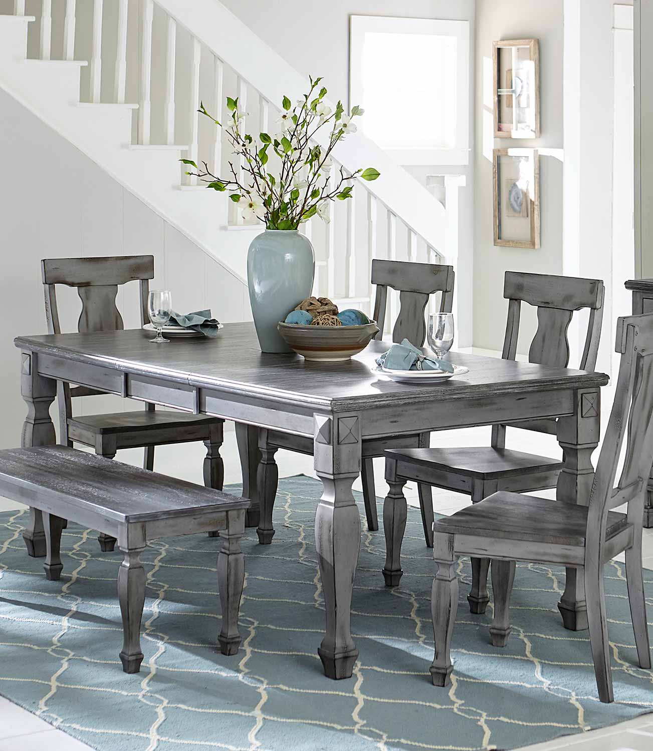Homelegance Fulbright Rectangular Dining Table with Butterfly Leaf - Weathered Gray Rub Through Finish