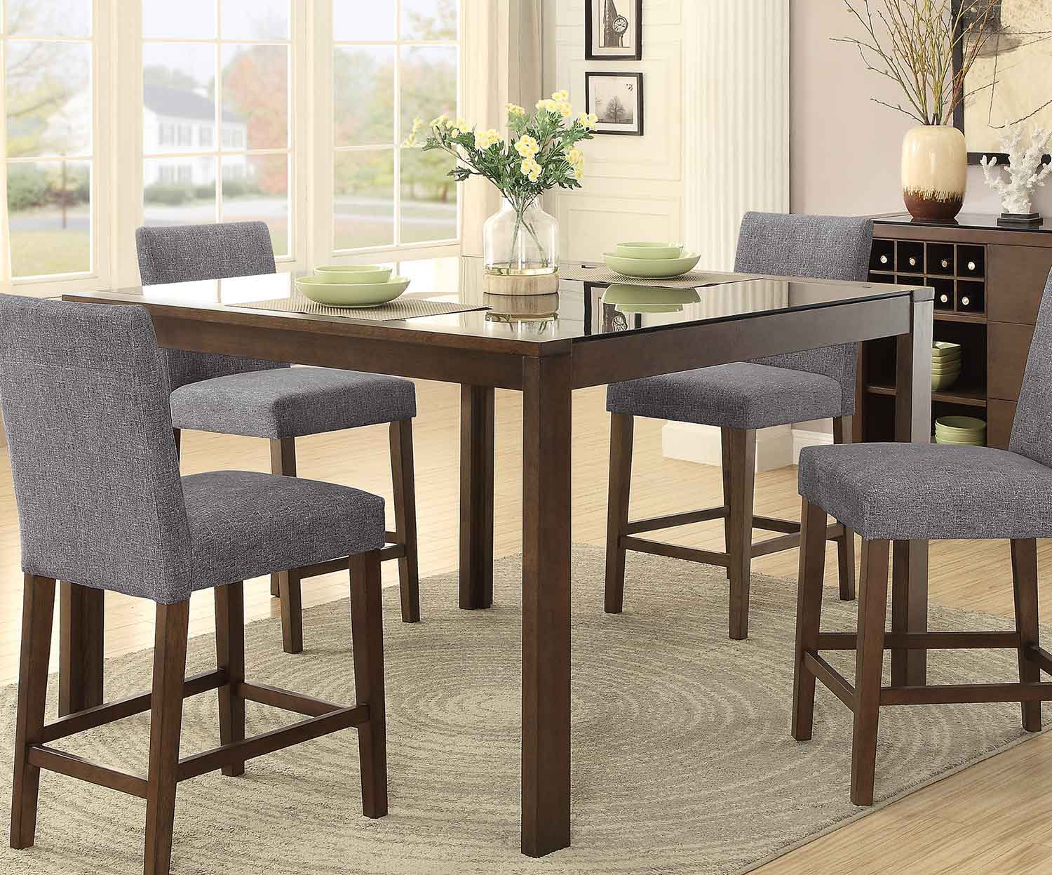 Homelegance Fielding Rectangular Counter Height Dining Table with Black Glass Insert - Brown Homelegance Fielding Rectangular Counter Height Dining Table with Black Glass Insert - Brown