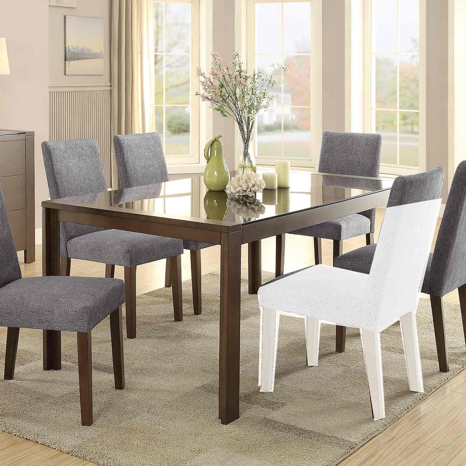 Homelegance Fielding Rectangular Dining Table with Black Glass Insert - Brown Homelegance Fielding Rectangular Dining Table with Black Glass Insert - Brown