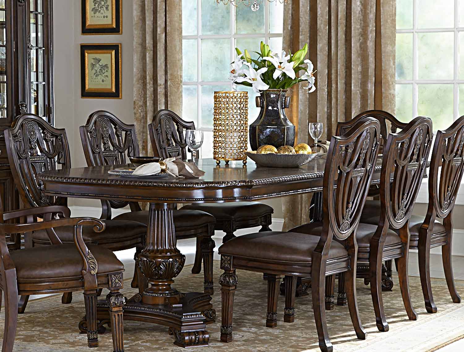 Homelegance Chilton Double Pedestal Dining Table with Leaf - Cherry Homelegance Chilton Double Pedestal Dining Table with Leaf - Cherry