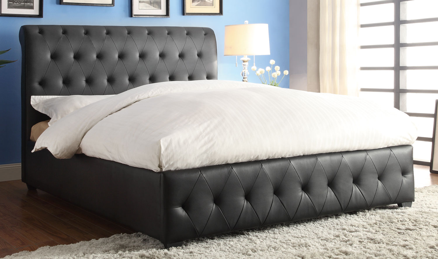 Homelegance Baldwyn Upholstered Bed - Black Bi-Cast Vinyl Homelegance Baldwyn Upholstered Bed - Black Bi-Cast Vinyl