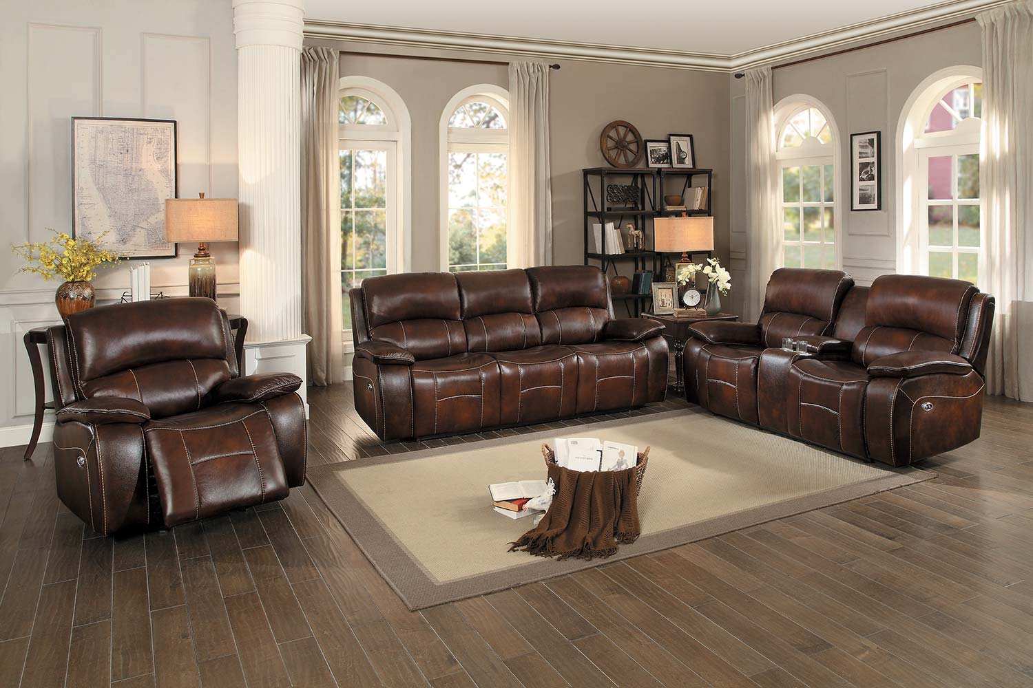 Homelegance Mahala Power Reclining Sofa Set - Brown Top Grain Leather Match Homelegance Mahala Power Reclining Sofa Set - Brown Top Grain Leather Match