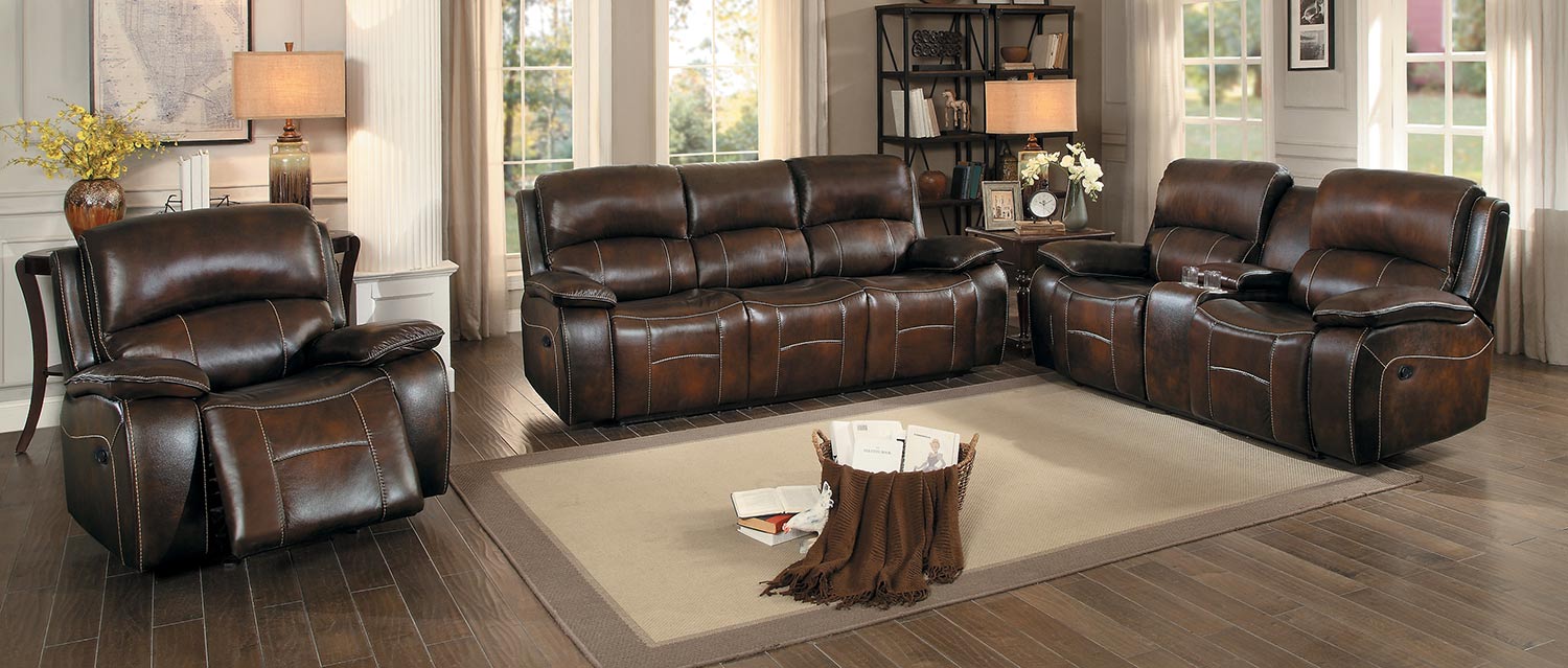 Homelegance Mahala Reclining Sofa Set - Brown Top Grain Leather Match Homelegance Mahala Reclining Sofa Set - Brown Top Grain Leather Match