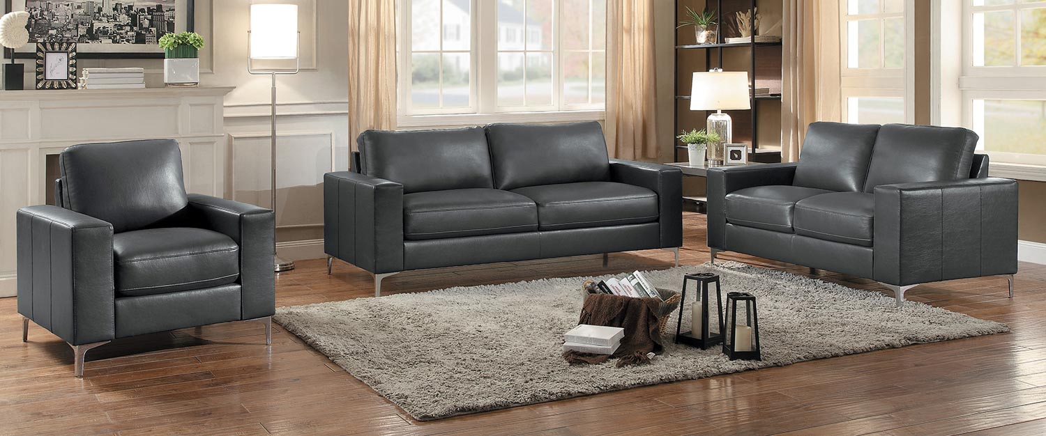 Homelegance Iniko Sofa Set - Gray Leather Gel Match Homelegance Iniko Sofa Set - Gray Leather Gel Match