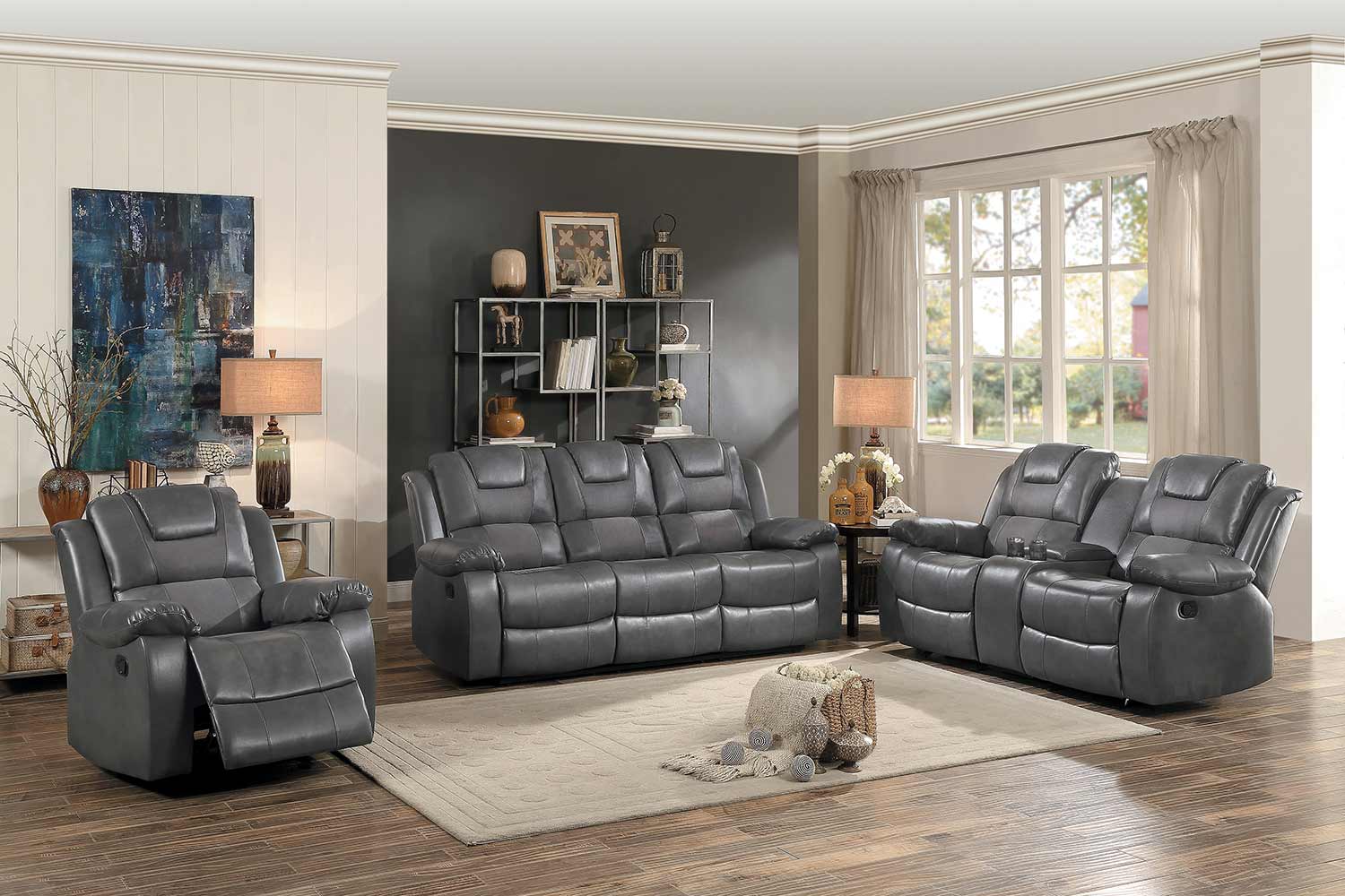 Homelegance Taye Reclining Sofa Set - Gray Leather Gel Match/fabric Homelegance Taye Reclining Sofa Set - Gray Leather Gel Match/fabric