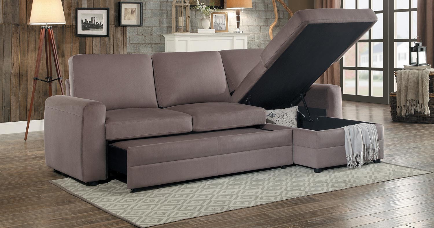 Homelegance Welty Reversible Sleeper Sectional with Hidden Storage - Fossil Fabric