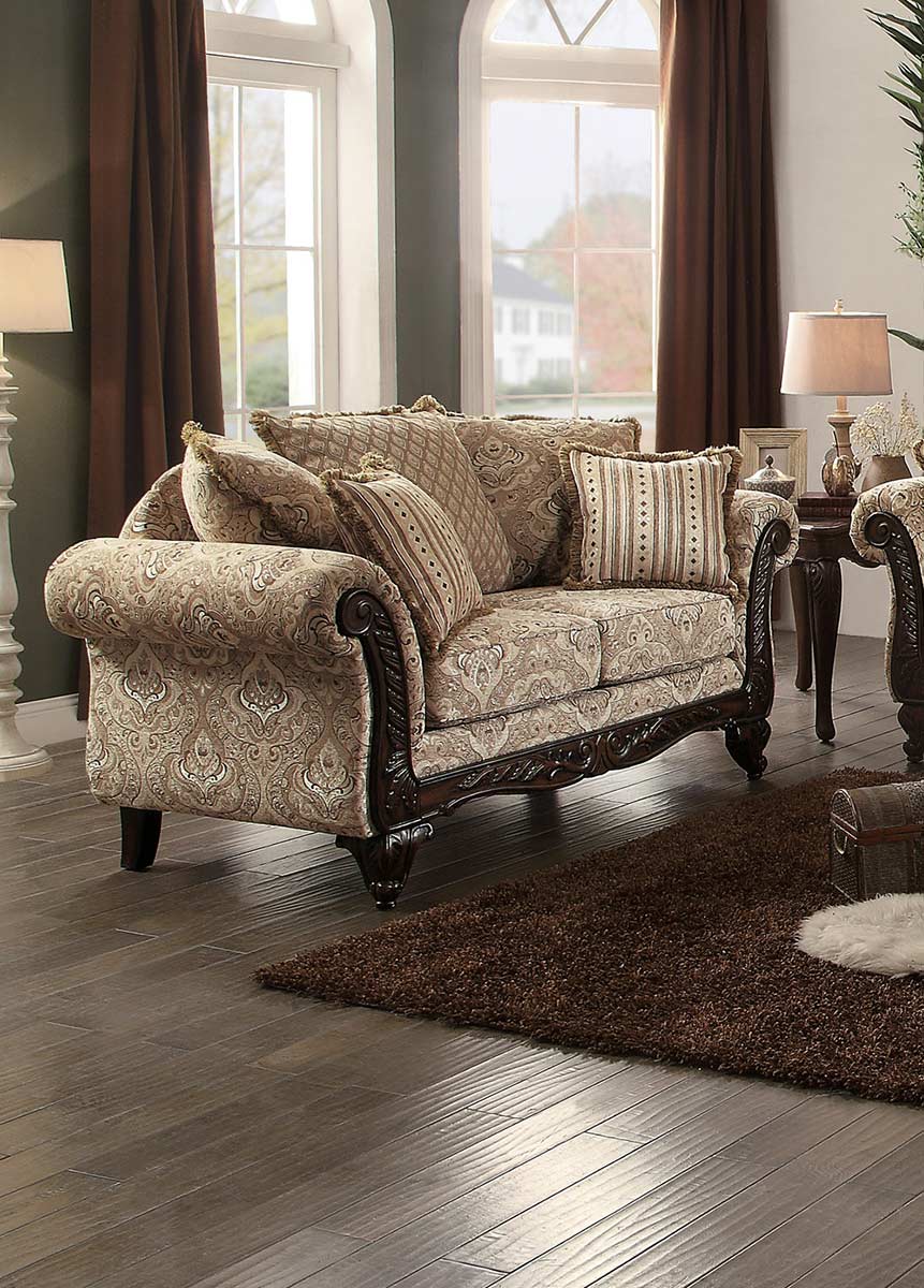 Homelegance Thibodaux Love Seat - Neutral Acanthus Print Fabric Homelegance Thibodaux Love Seat - Neutral Acanthus Print Fabric