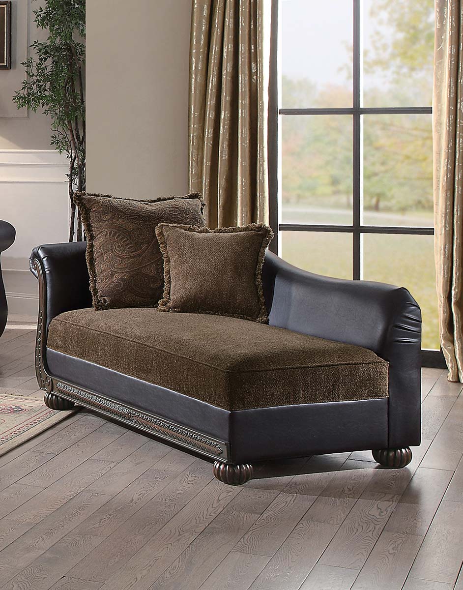 Homelegance Grande Isle Chaise - Brown Fabric/Dark Brown Bi-Cast Vinyl Homelegance Grande Isle Chaise - Brown Fabric/Dark Brown Bi-Cast Vinyl