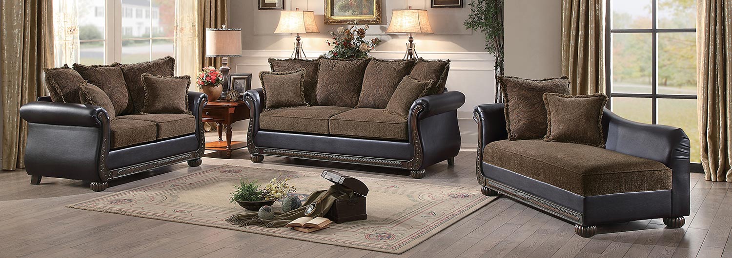 Homelegance Grande Isle Sofa Set - Brown Fabric/Dark Brown Bi-Cast Vinyl Homelegance Grande Isle Sofa Set - Brown Fabric/Dark Brown Bi-Cast Vinyl