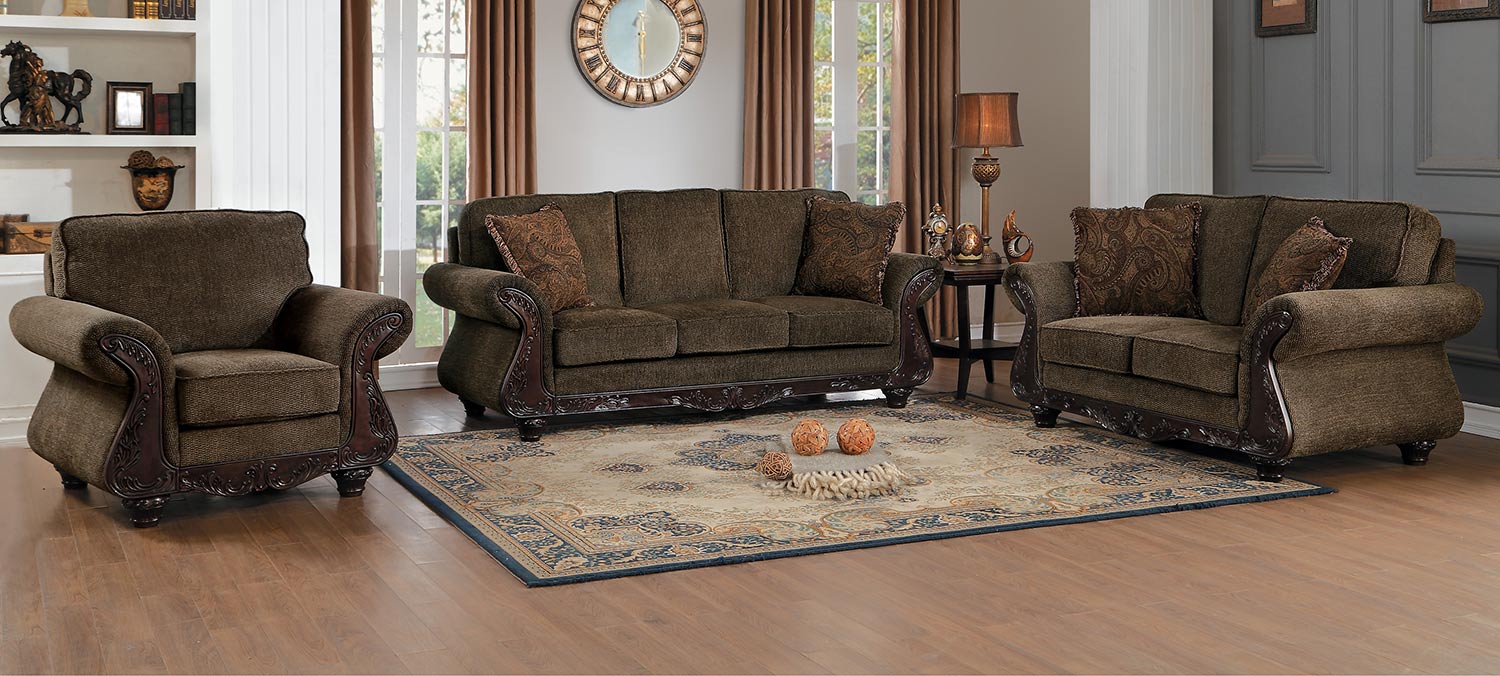Homelegance Mandeville Sofa Set - Brown Chenille Homelegance Mandeville Sofa Set - Brown Chenille