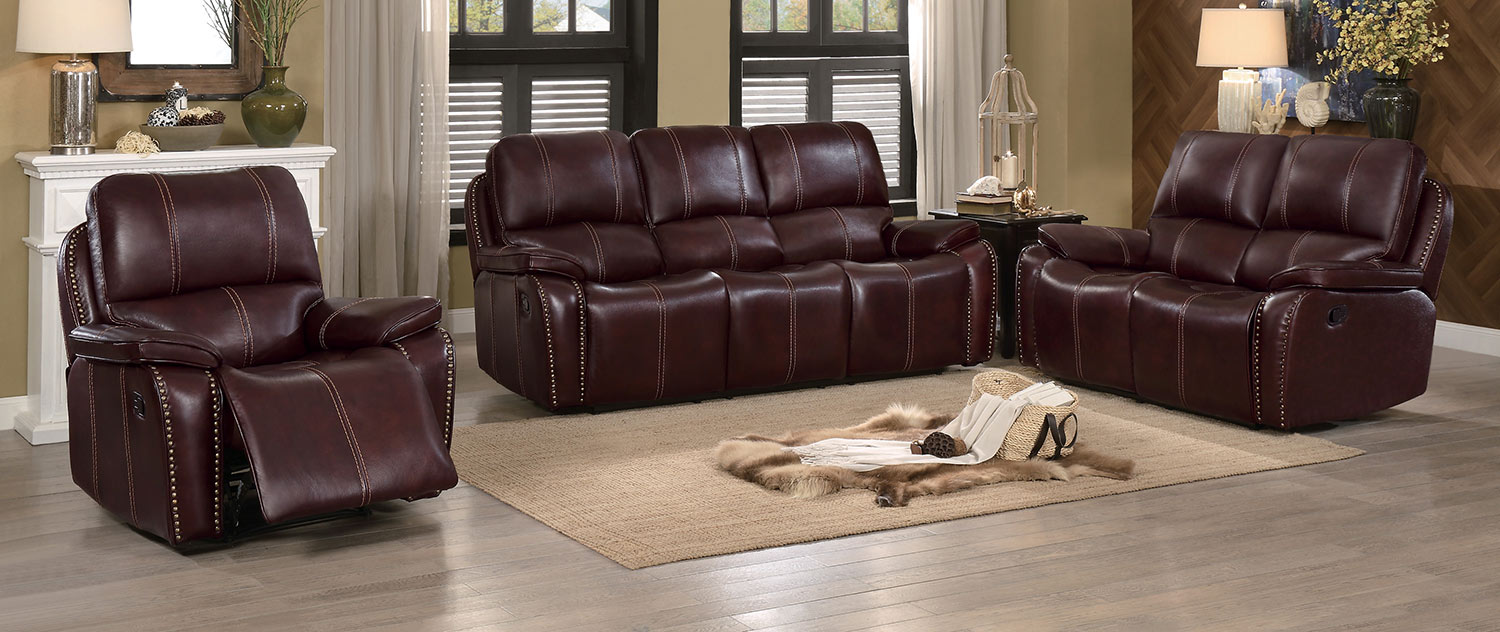 Homelegance Haughton Reclining Sofa Set - Brown Top Grain Leather Match Homelegance Haughton Reclining Sofa Set - Brown Top Grain Leather Match