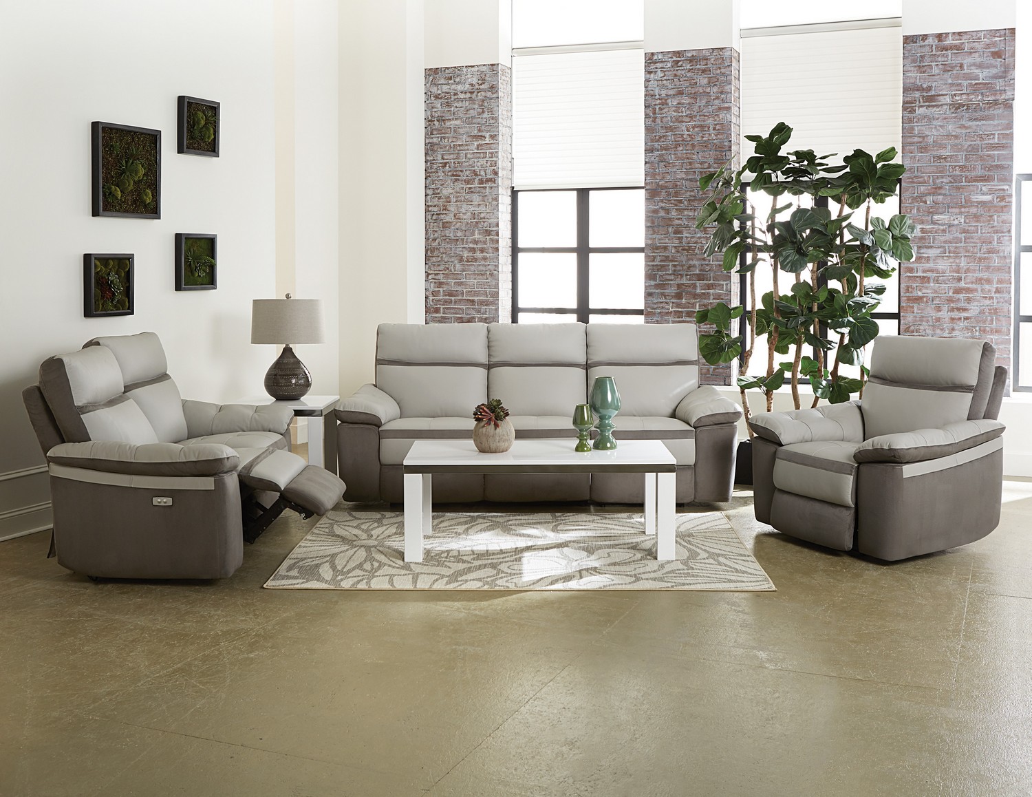 Homelegance Otto Power Reclining Sofa Set - Top Grain Leather - Light Grey