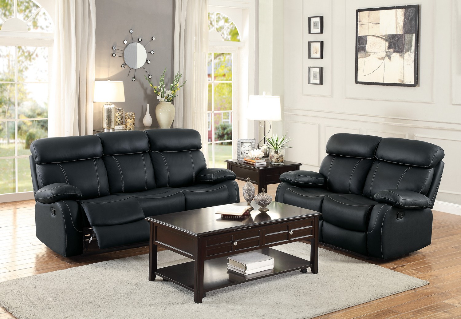 Top Grain Leather Reclining Sofa Set Baci Living Room