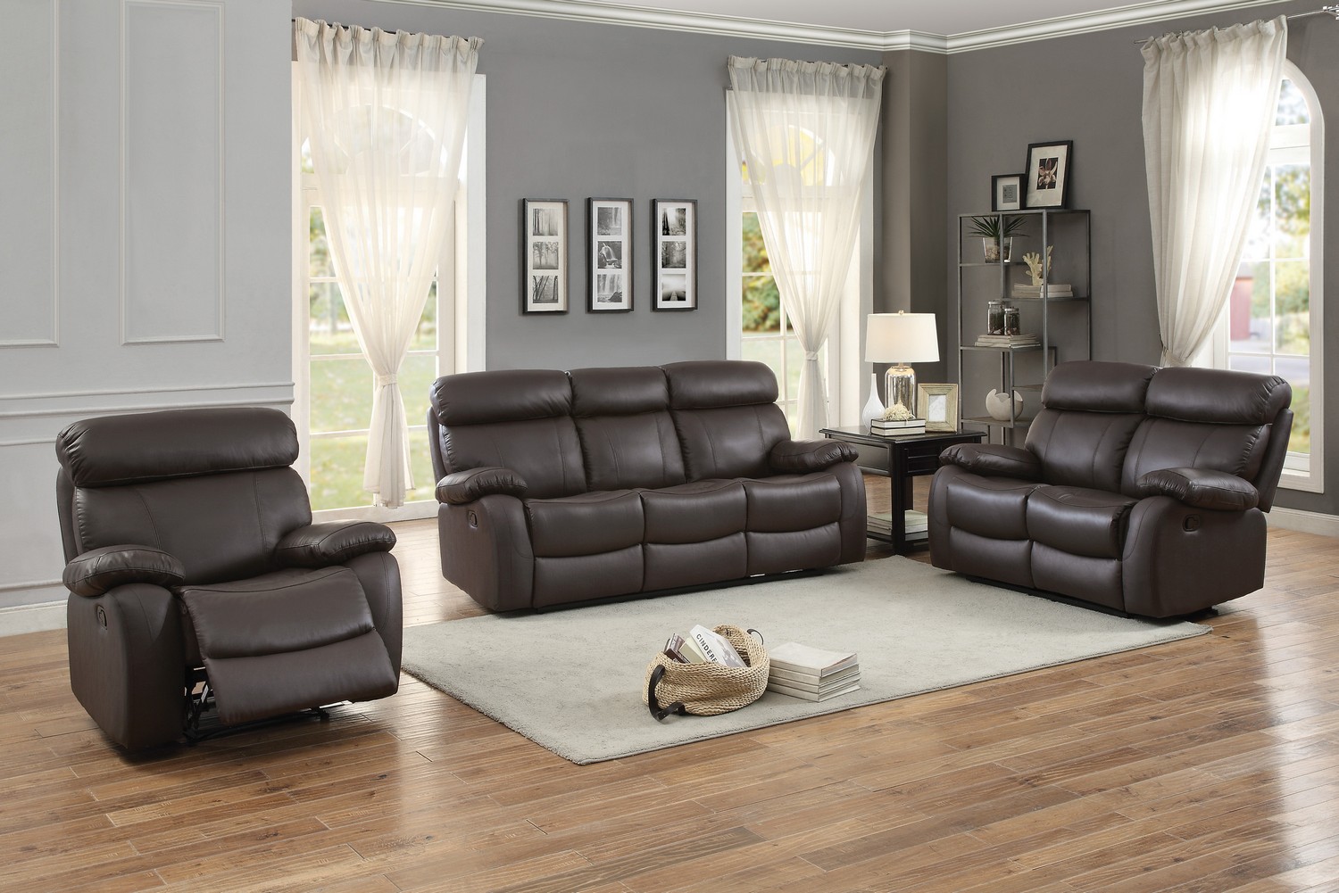 Homelegance Pendu Reclining Sofa Set - Top Grain Leather Match - Brown