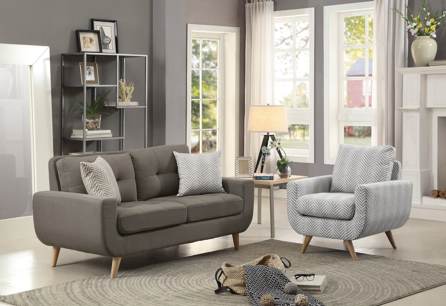Homelegance Deryn Sofa Set - Polyester - Grey
