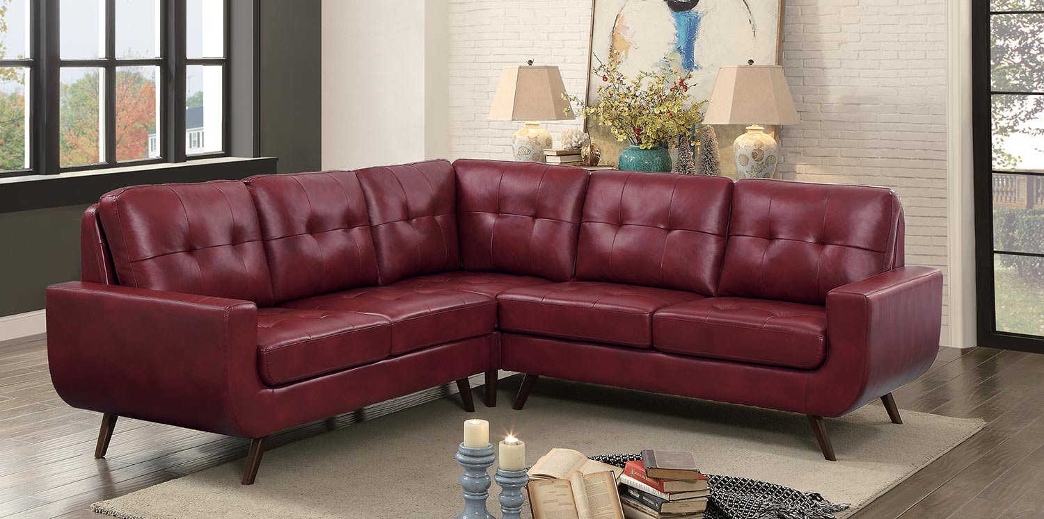 Homelegance Deryn Sectional Sofa - Red Leather Gel Match Homelegance Deryn Sectional Sofa - Red Leather Gel Match