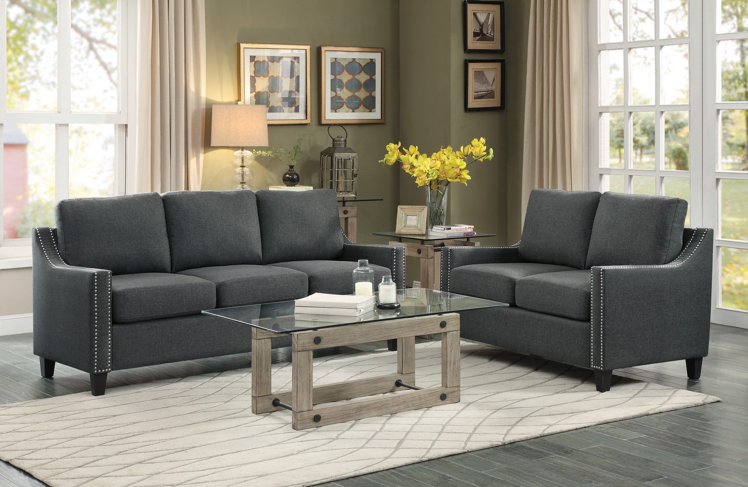 Homelegance Pagosa Sofa Set - Polyester - Dark Grey Homelegance Pagosa Sofa Set - Polyester - Dark Grey