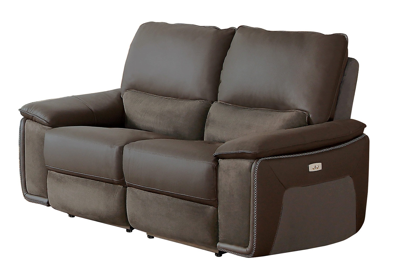 Homelegance Corazon Power Double Reclining Love Seat - Navy Gray Top Grain Leather/Fabric Homelegance Corazon Power Double Reclining Love Seat - Navy Gray Top Grain Leather/Fabric
