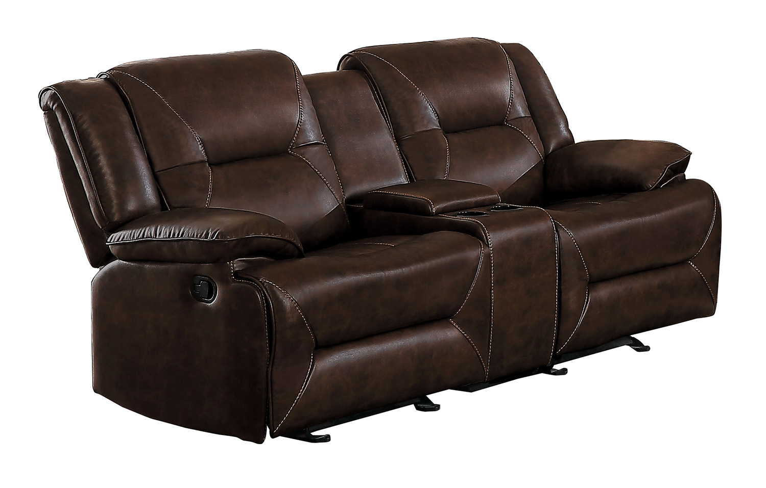 Homelegance Okello Double Glider Reclining Love Seat with Console - Brown AireHyde Match Homelegance Okello Double Glider Reclining Love Seat with Console - Brown AireHyde Match