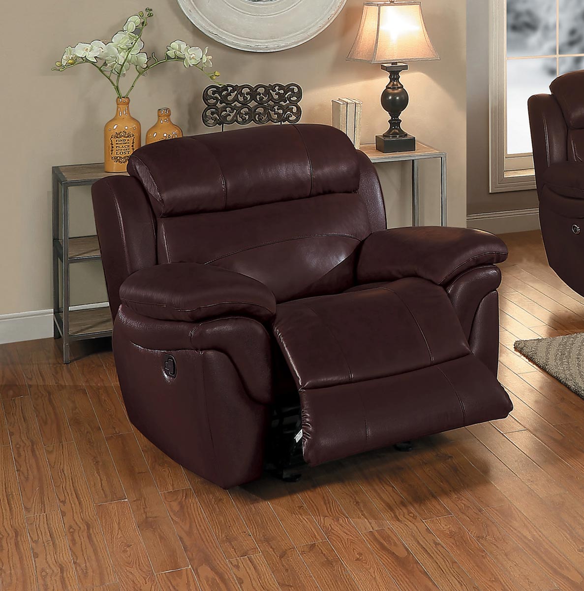 Homelegance Spruce Glider Reclining Chair - Brown Top Grain Leather Match Homelegance Spruce Glider Reclining Chair - Brown Top Grain Leather Match