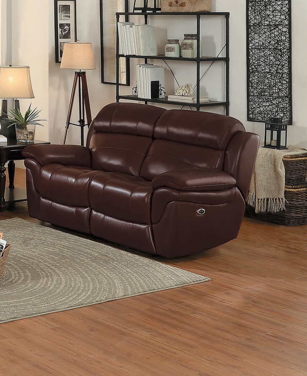 Homelegance Spruce Power Double Reclining Love Seat - Brown Top Grain Leather Match Homelegance Spruce Power Double Reclining Love Seat - Brown Top Grain Leather Match
