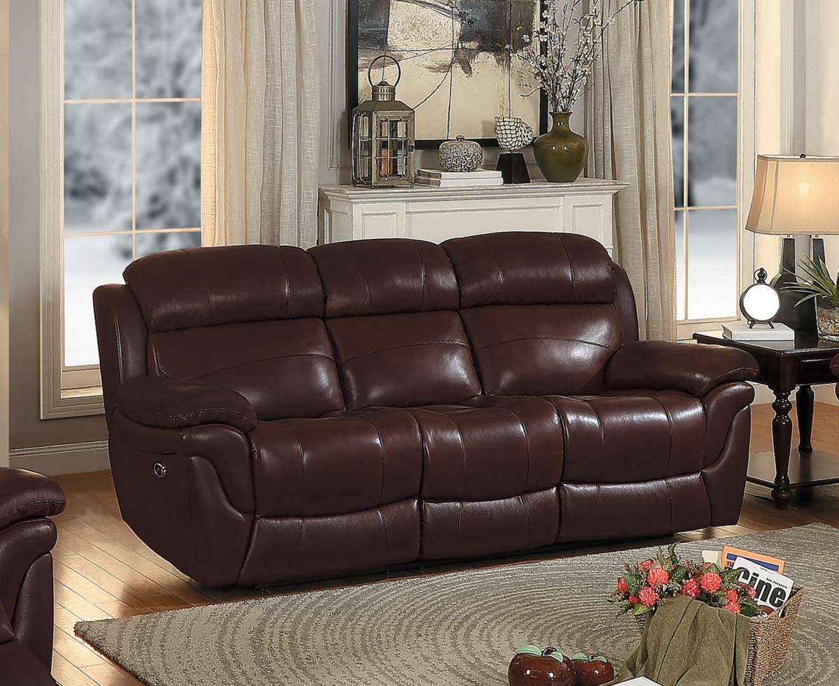 Homelegance Spruce Power Double Reclining Sofa - Brown Top Grain Leather Match Homelegance Spruce Power Double Reclining Sofa - Brown Top Grain Leather Match