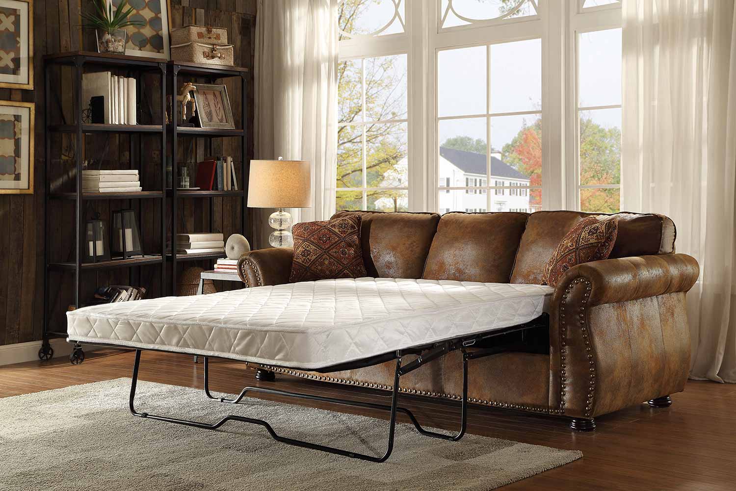 Homelegance Corvallis Sofa with Sleeper Sofa - Brown Bomber Jacket Microfiber Homelegance Corvallis Sofa with Sleeper Sofa - Brown Bomber Jacket Microfiber
