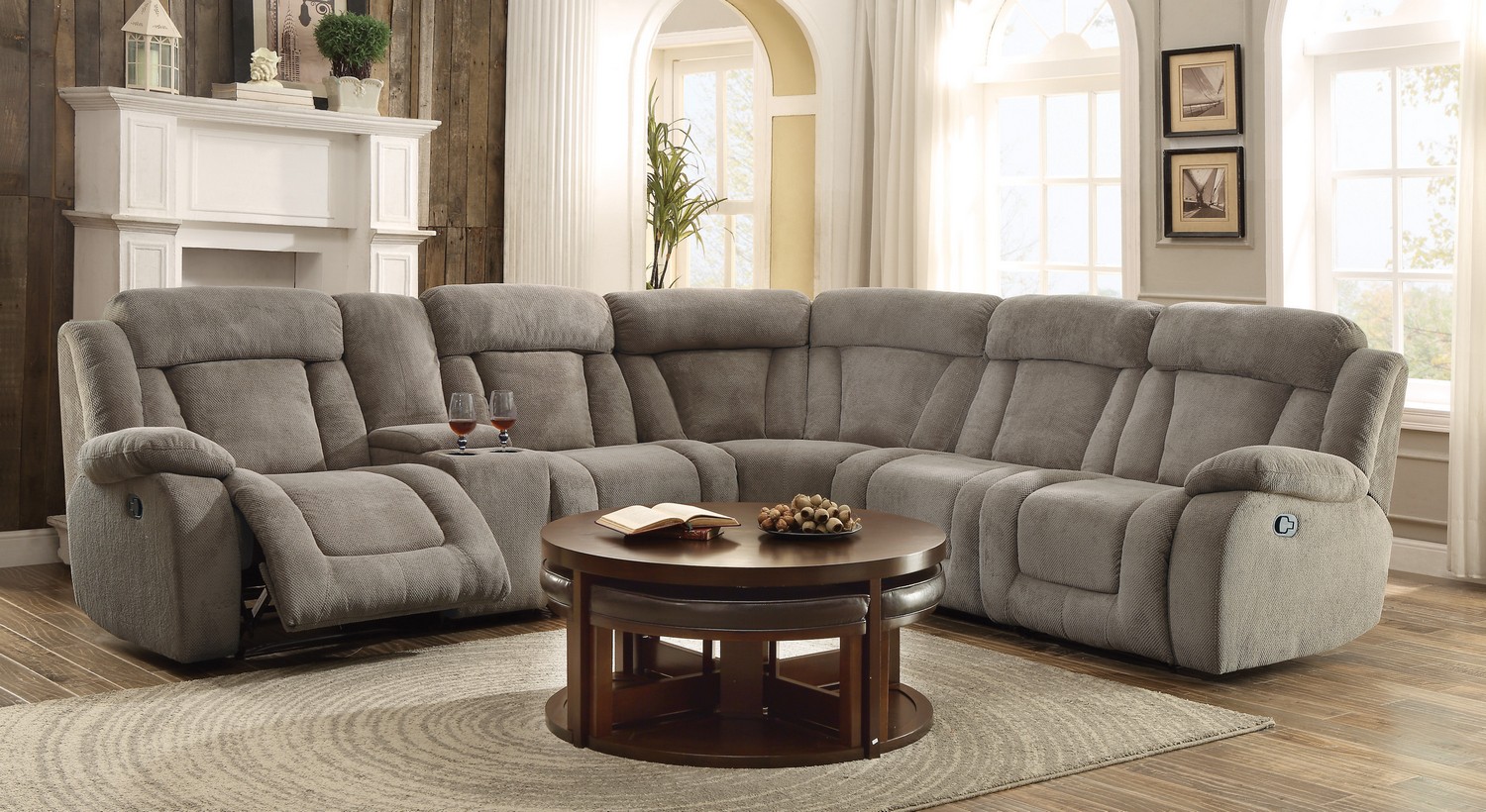 Homelegance Calumet Ridge Reclining Sectional Sofa Set - Polyester - Taupe Homelegance Calumet Ridge Reclining Sectional Sofa Set - Polyester - Taupe