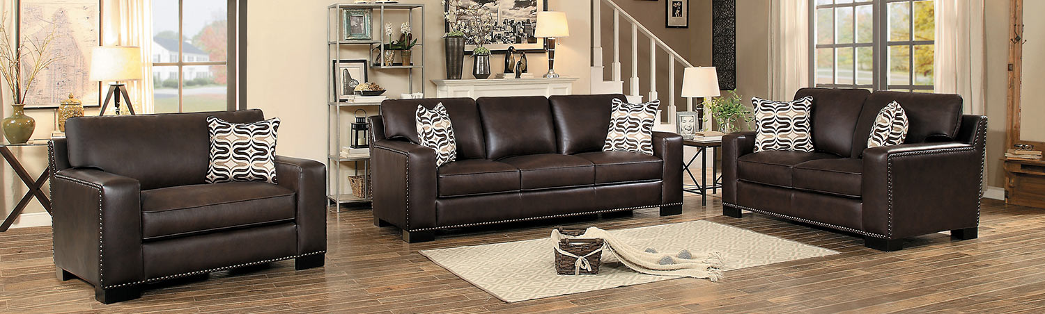 Homelegance Gowan Sofa Set - Dark Brown Leather Gel Match Homelegance Gowan Sofa Set - Dark Brown Leather Gel Match