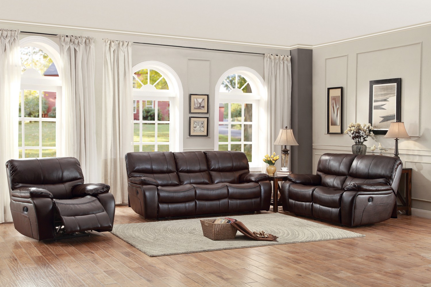Homelegance Pecos Power Reclining Sofa Set - Leather Gel Match - Dark Brown