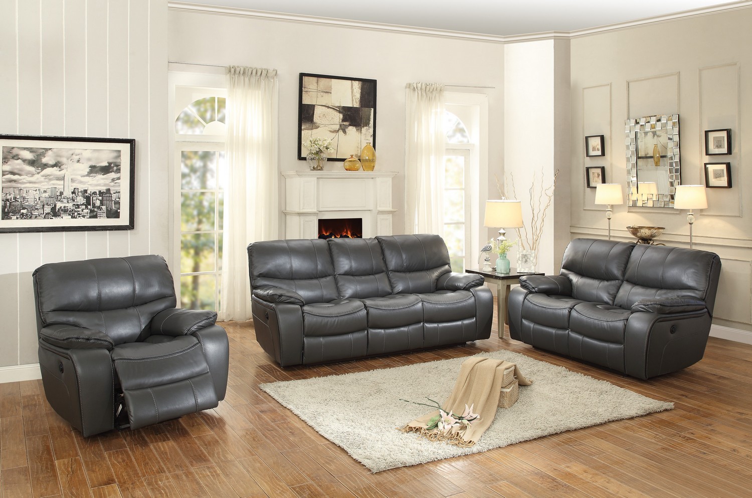 Homelegance Pecos Power Reclining Sofa Set - Leather Gel Match - Grey