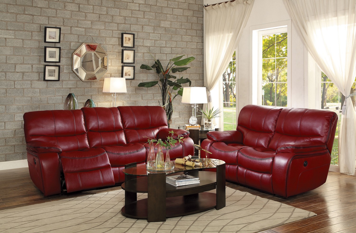 Homelegance Pecos Power Reclining Sofa Set - Leather Gel Match - Red