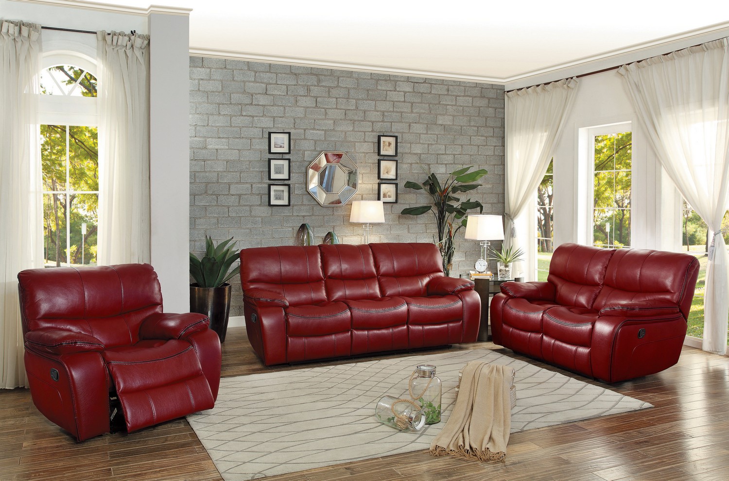 Homelegance Pecos Reclining Sofa Set - Leather Gel Match - Red