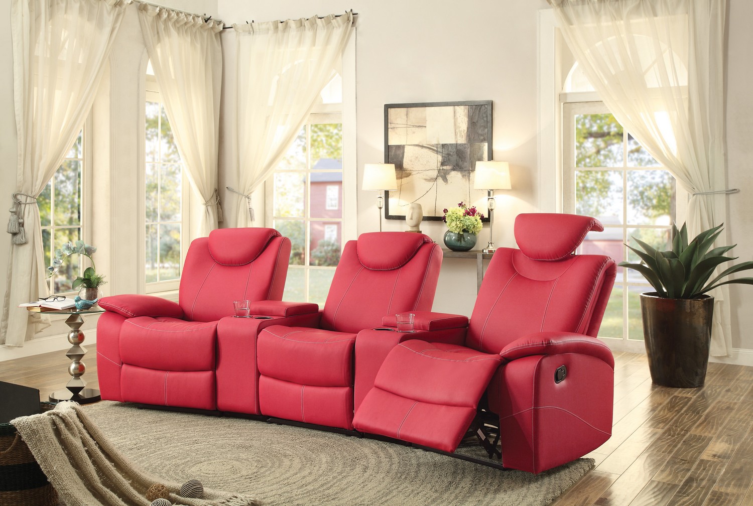 Homelegance Talbot Reclining Theater Seating - Bonded Leather Match - Red Homelegance Talbot Reclining Theater Seating - Bonded Leather Match - Red