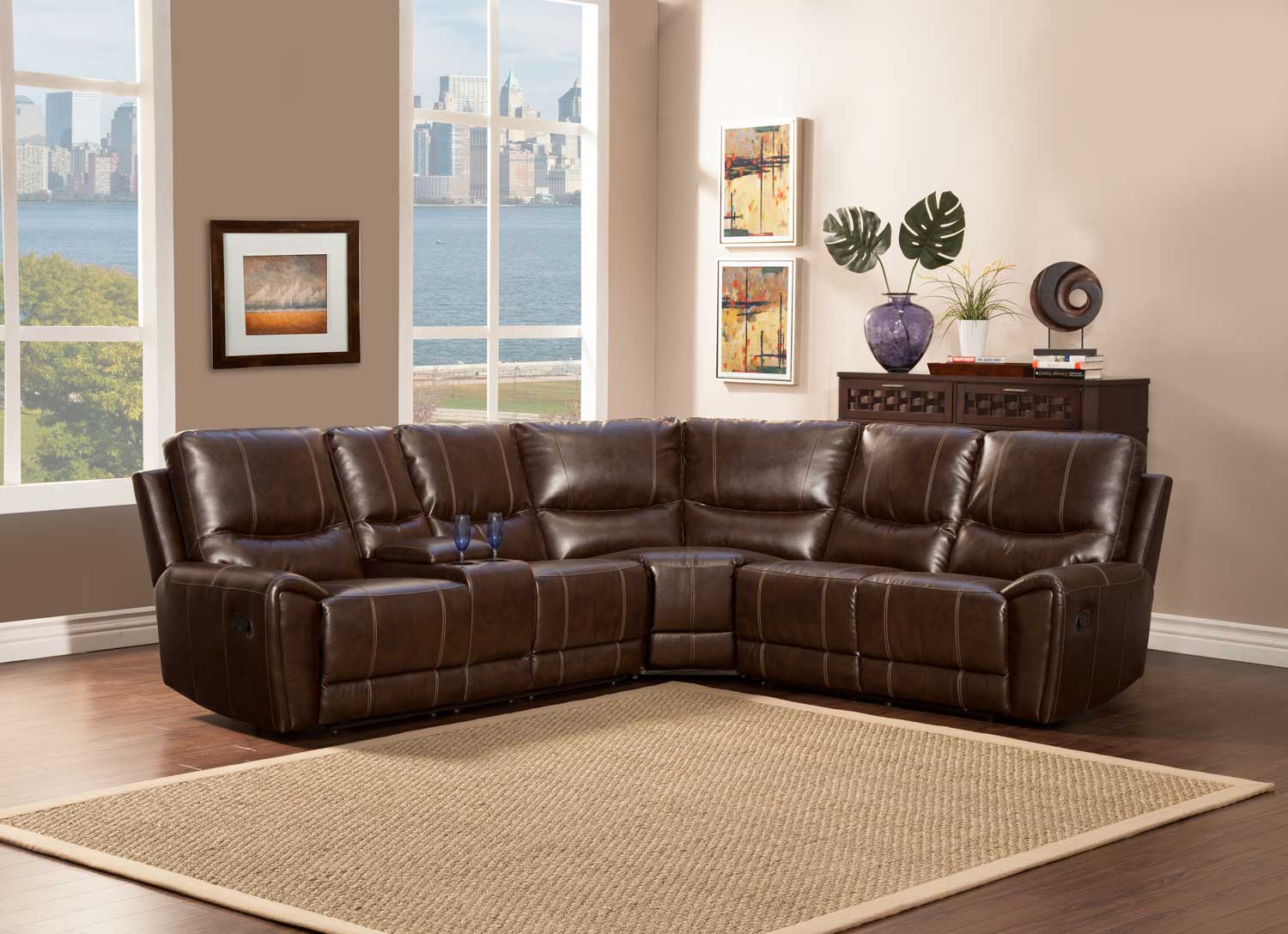 Homelegance Gerald Sectional Sofa - Brown - Bonded Leather Match Homelegance Gerald Sectional Sofa - Brown - Bonded Leather Match