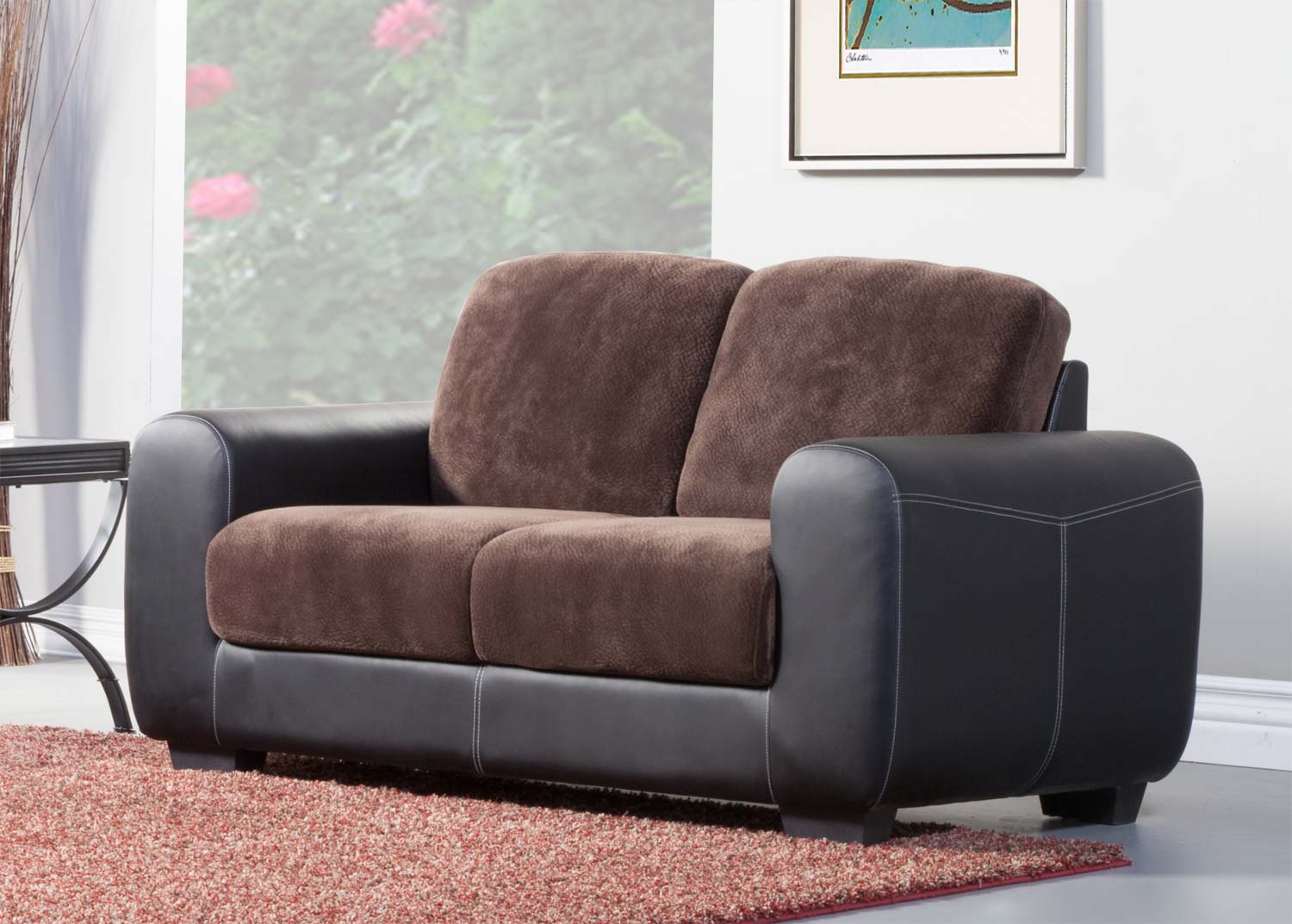 Homelegance Edwin Love Seat - Chocolate - Textured Plush Microfiber & Bi-Cast Vinyl Homelegance Edwin Love Seat - Chocolate - Textured Plush Microfiber & Bi-Cast Vinyl