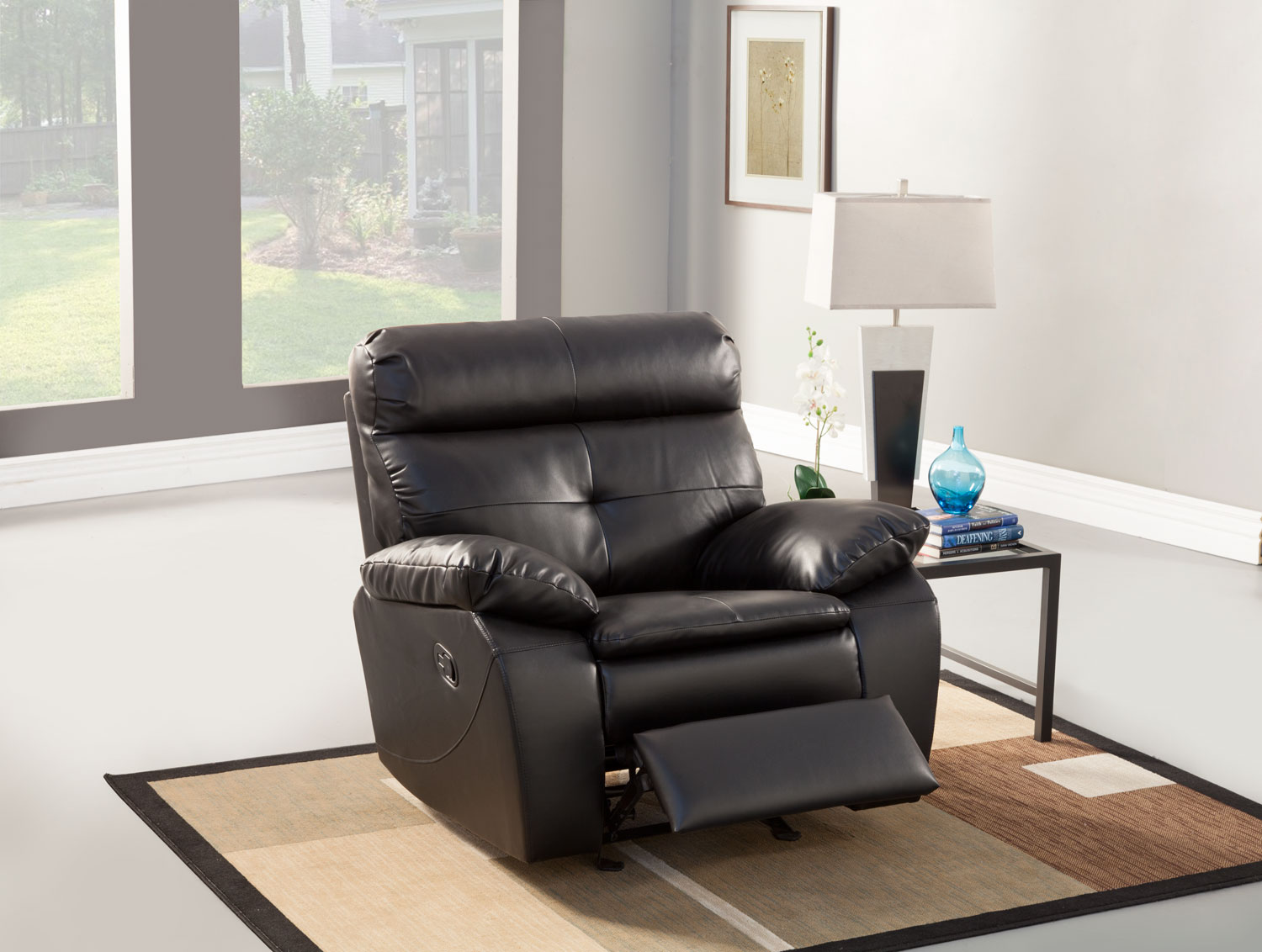 Homelegance Wallace Glider Recliner Chair - Black - Bonded Leather Match Homelegance Wallace Glider Recliner Chair - Black - Bonded Leather Match