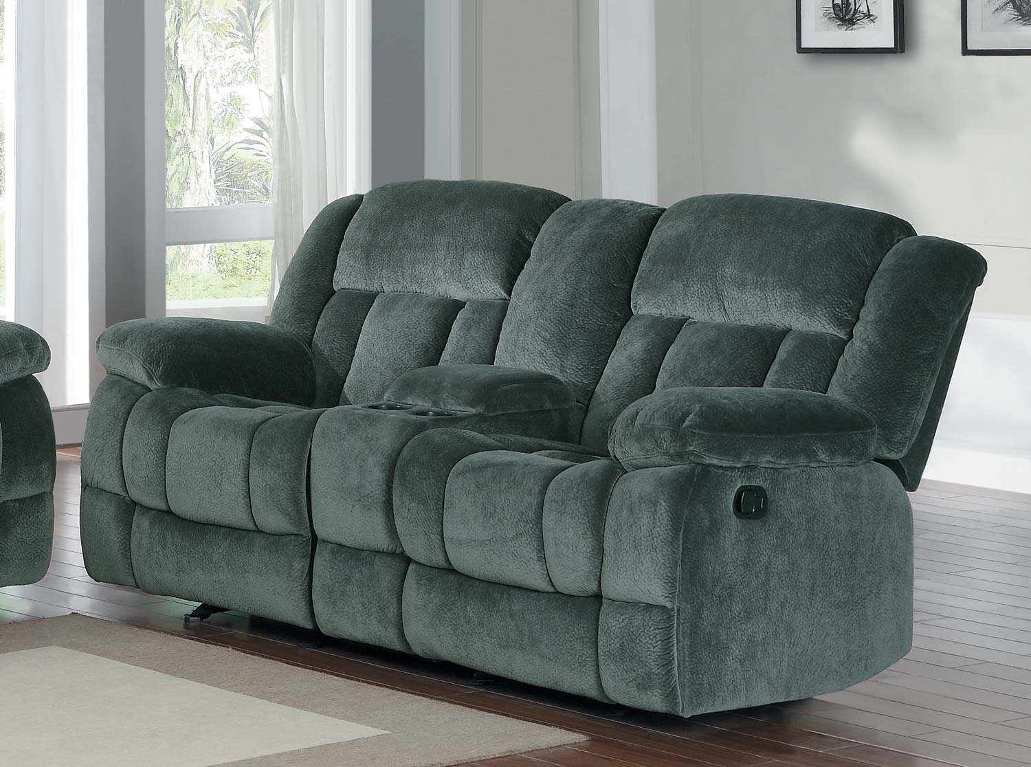 Homelegance Laurelton Double Glider Reclining Love Seat with Center Console - Charcoal - Textured Plush Microfiber